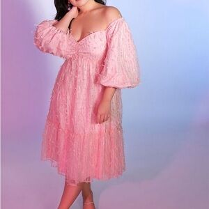 Eloquii Blush Pink Off-Shoulder Midi Dress